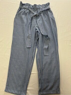Hummingbird Blue & White Striped Paperbag Waist Chinos